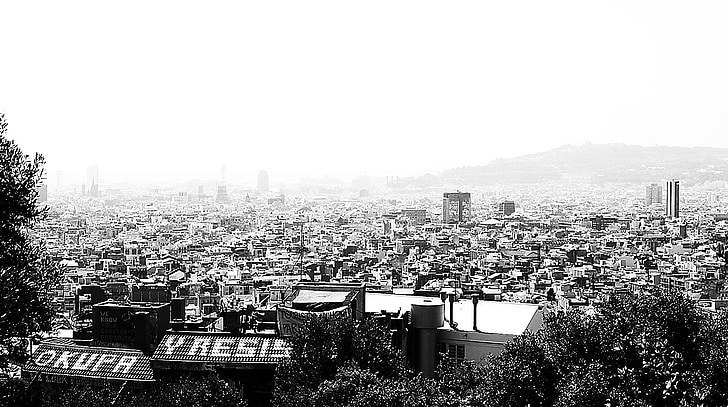 barcelona, squatters, graffiti, city, black and white, big city, architecture