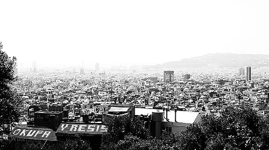 Barcelona, krakers, graffiti, stad, zwart-wit, grote stad, het platform