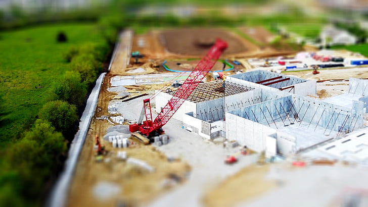 architecture, blur, building, colourful, construction, grass, industry
