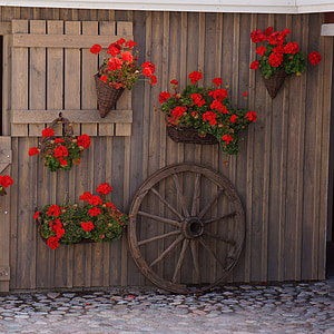 수레 바퀴, 벽 장식, 꽃 꽃이, 안정적인 벽