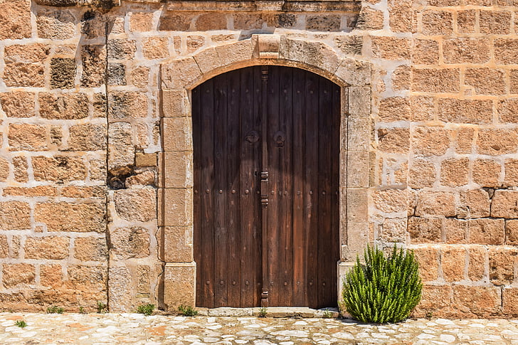 drzwi, drewniane, wejście, Architektura, stary, Kościół, kamień