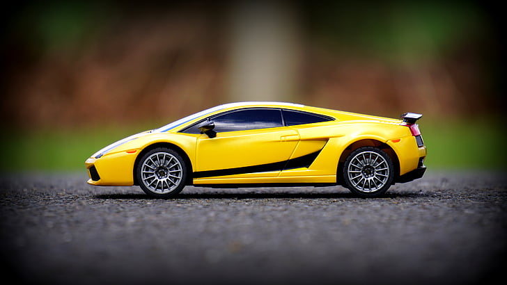 voiture, Lamborghini, miniature, voiture de sport, voiture jouet, jaune