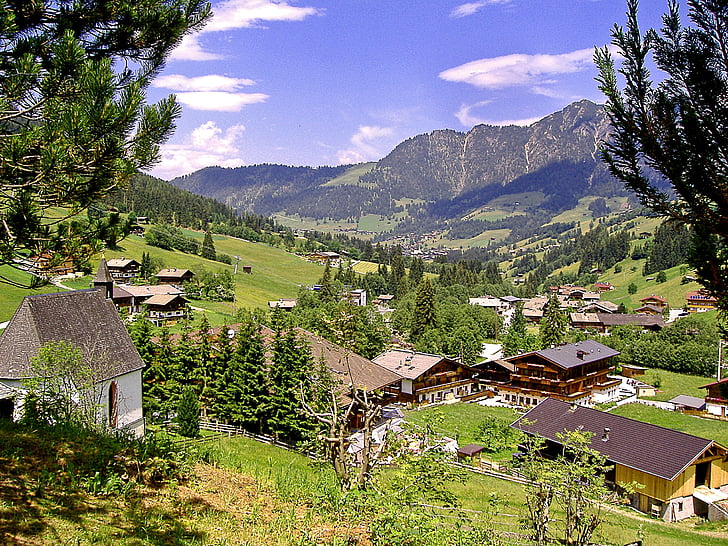 Tyrol, dolinie Alpbach, Inneralpbach, panoramy, Widok, alpejska, gospodarstw rolnych