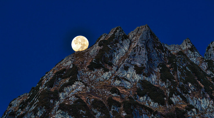 гірський ландшафт, повний місяць, 剣岳, північних Альп, Японія