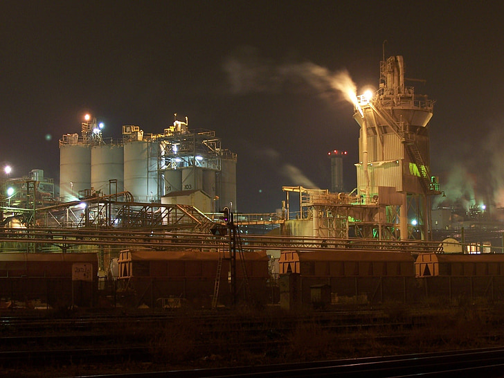 factory, fumes, urban, night, the production