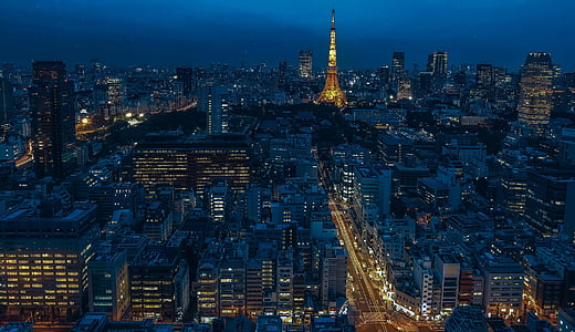 Токіо, Японія, Токійська вежа, ніч, Нічне місто, вежа, Хмарочоси