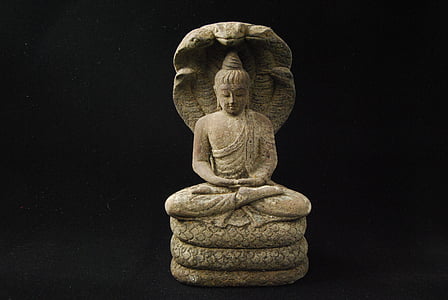 Buddha, meditere, Naga, statue, buddhisme, stak, sort baggrund
