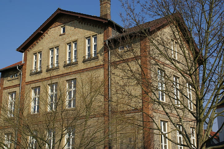 Alte realschule, gernsheim, ķieģeļu siena, ēka, vecais, skola, māja