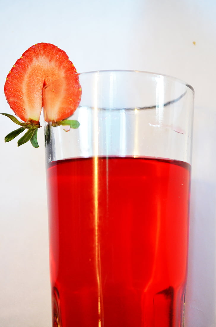 strawberry, drink, beverage, glass, juice, food, fruit
