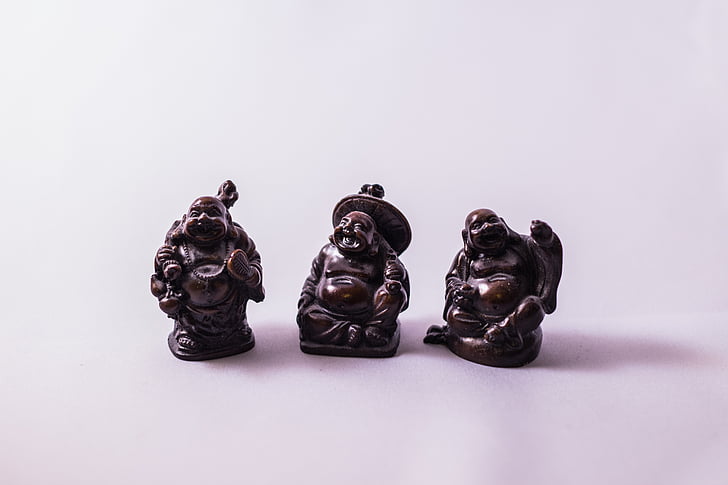 Buddha, figurer, bilde, flaks, Merry