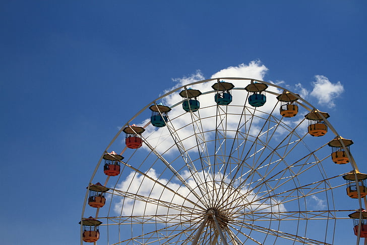 ferris wheel, park, toy, height, sky
