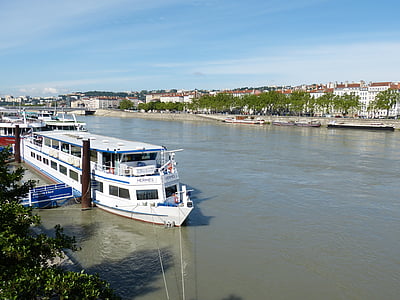 Lyon, Rhône, folyó, óváros, város, nézet, Franciaország
