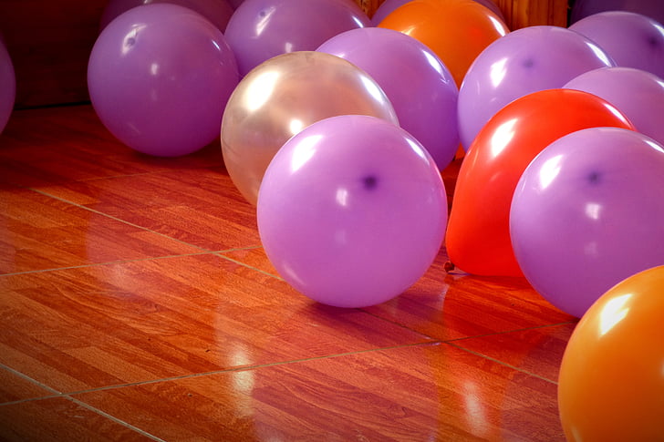 baloni, stranka, rojstni dan, barve, vijolična