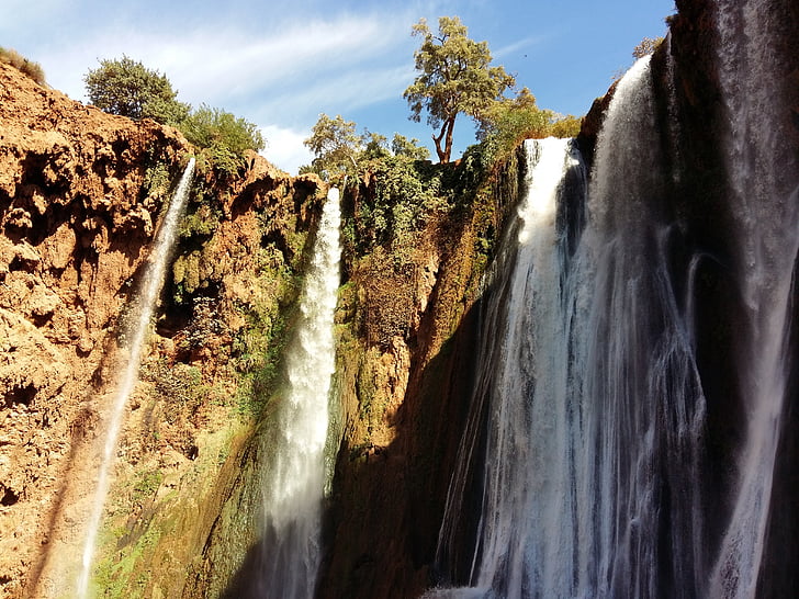 Водопады ouzoud, Марокко, tanaghmeilt, azzilal, многоступенчатый