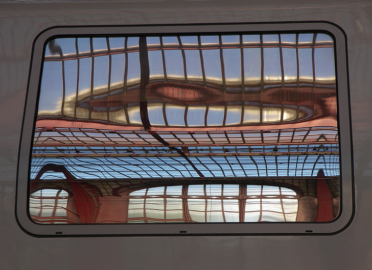 train, window, belgium, antwerp, station, roof, reflections