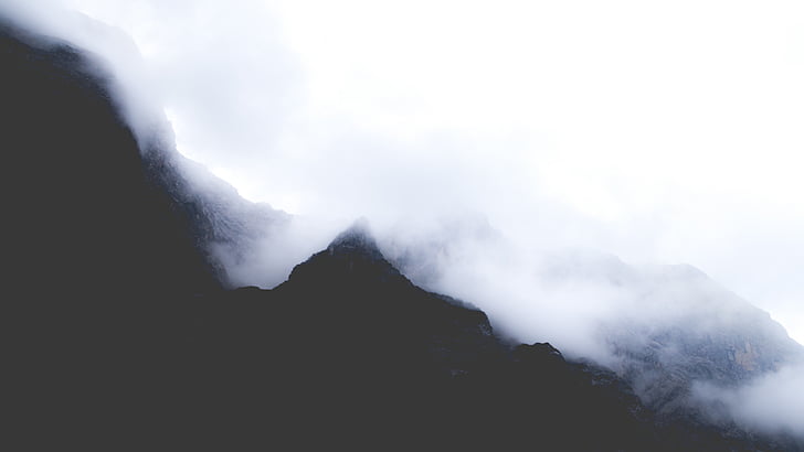 mountain, clouds, highland, valley, landscape, fog, cold