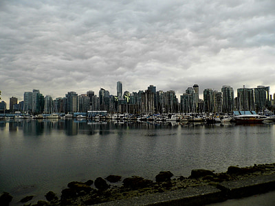 vancouver, canada, skyline, water, cloudiness, rainy
