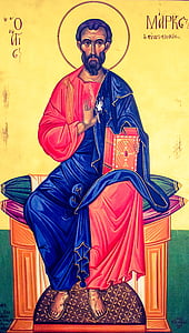 saint mark, icon, painting, byzantine style, church, religion, christianity