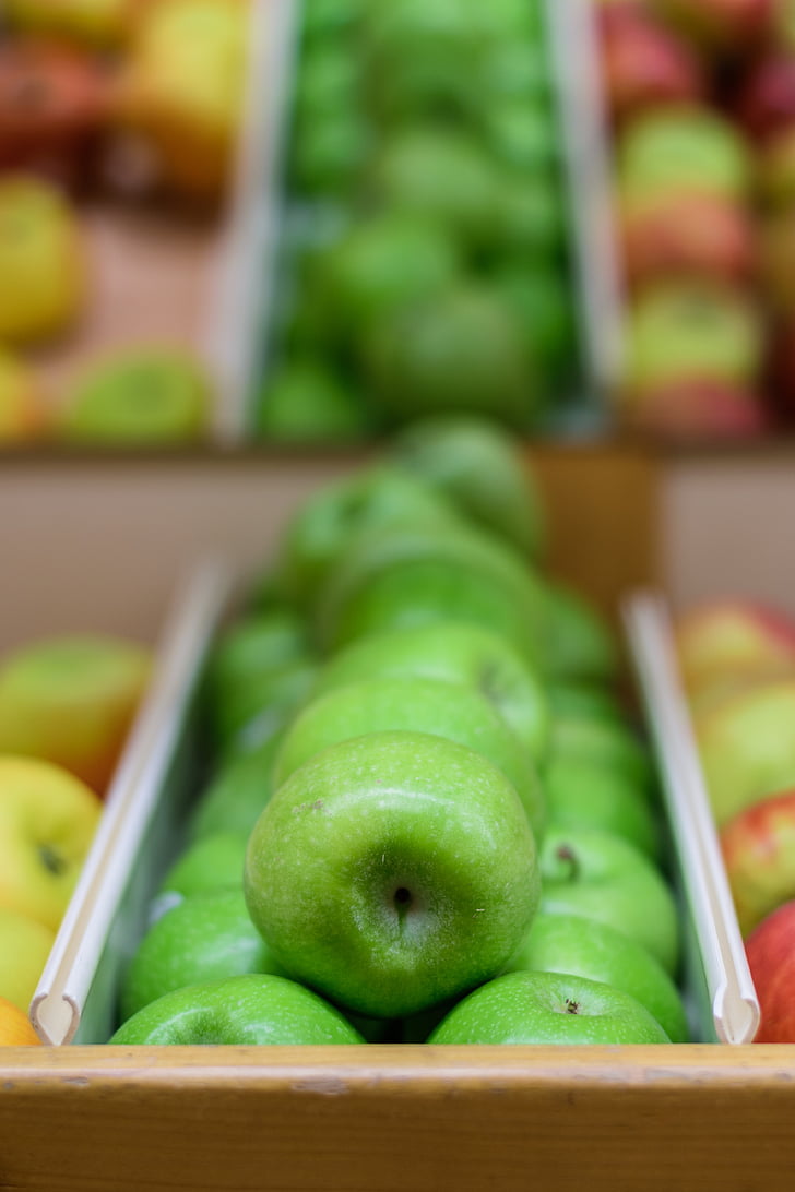 jablka, ovoce, na podzim, Jablko, Ovocný sad, zelená, trh