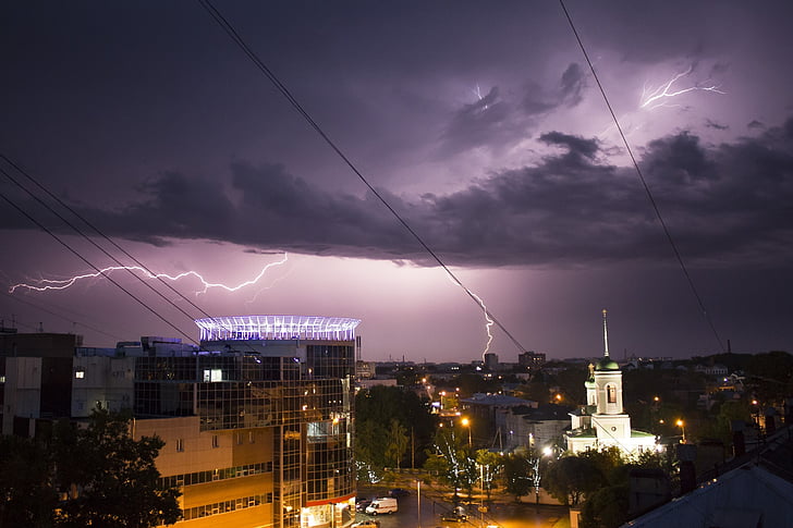 Ryssland, Vologda, Storm, åskväder, Lightning, natt
