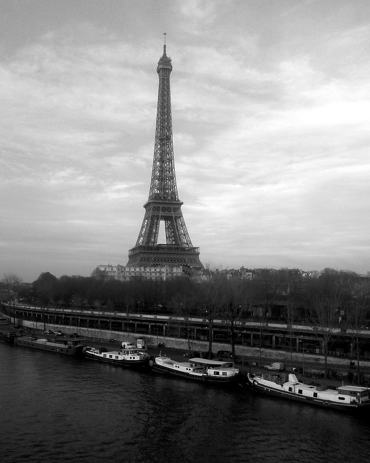 Architektūra, juoda ir balta, Prancūzija, orientyras, Paryžius, turistų traukos, bokštas