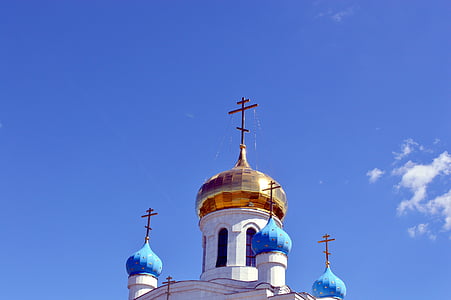 church, christianity, cross, sky, blue, clouds, summer