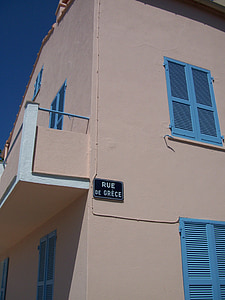 arquitetura, Córsega, França, edifício, janela azul, fachada