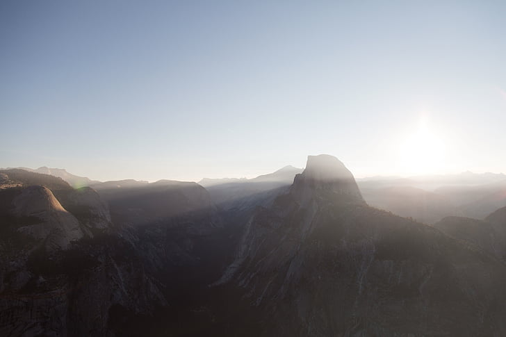 Half dome, Yosemitský národní park, ti-sa-ach, vrchol, slavný, východ slunce, sluneční světlo
