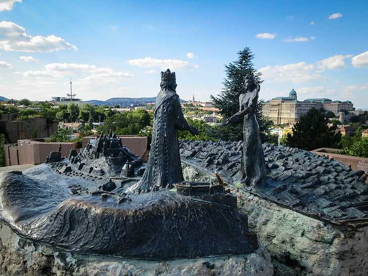 kuningas, kuningatar, Maamerkki, patsas, veistos, muistomerkki, Budapest