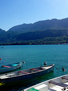 tó, Annecy, csónak, Annecy-tó, víz, Alpok, hegyvidéki