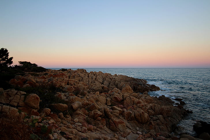 Sardinien, aften, belysning, abendstimmung, kyst, havet, kystlinje