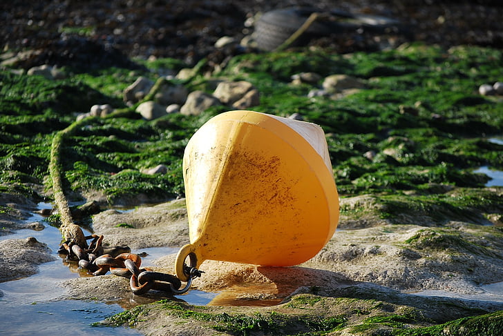 buoy, yellow, coast, beach, necklace