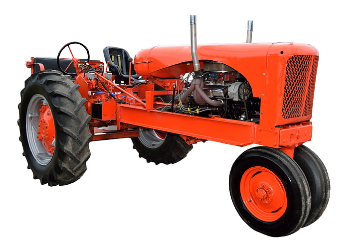 Vintage, merah, traktor, retro, dipulihkan, antik, pertanian