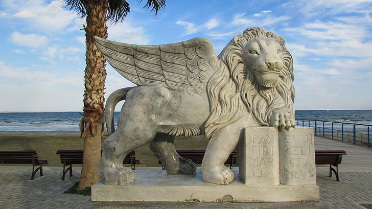 cyprus, larnaca, lion, winged lion, statue