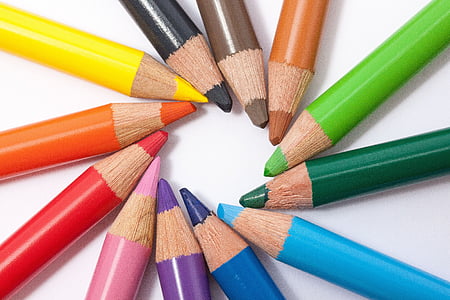 colored pencils, colour pencils, star, color circle, writing or drawing device, colorful, with coloured mines