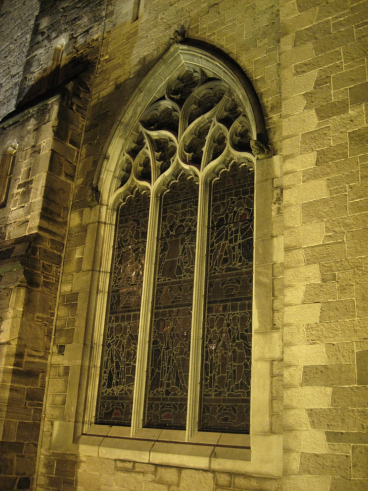 gotycki kościół, St patrick's cathedral, Irlandia, okno, Irlandzki, noc, Saint