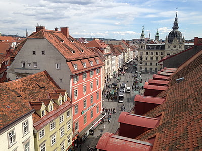 Graz, città, Stiria, Austria, Case, centro storico, tetti