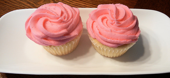 cupcakes, glacê rosa, doce, bolo branco, comida, deserto