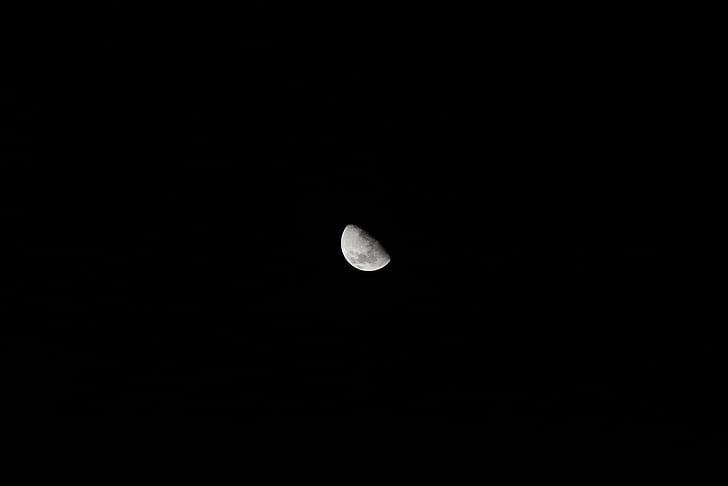 Moon, öö, pimedus, mustal taustal, valgus, kraatrid, kuu pinnale