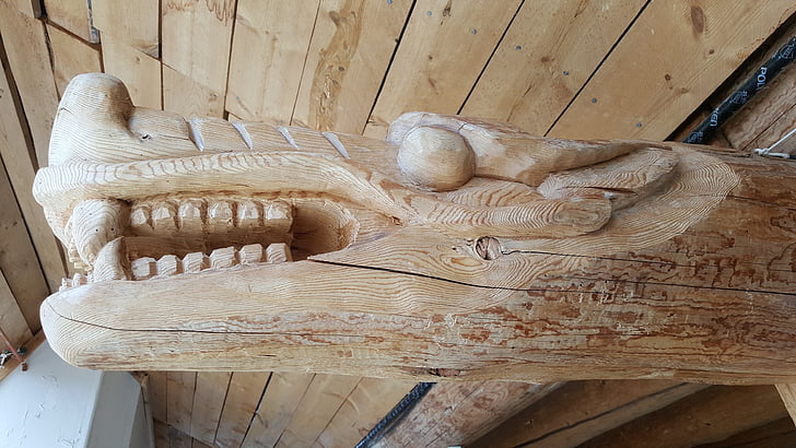 trä, dekoration, carving, Dragon
