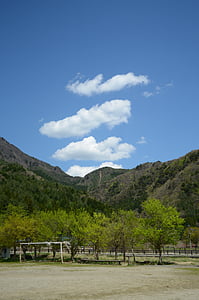 Chmura, Jezioro Kawaguchi, góry, niebo, błękitne niebo