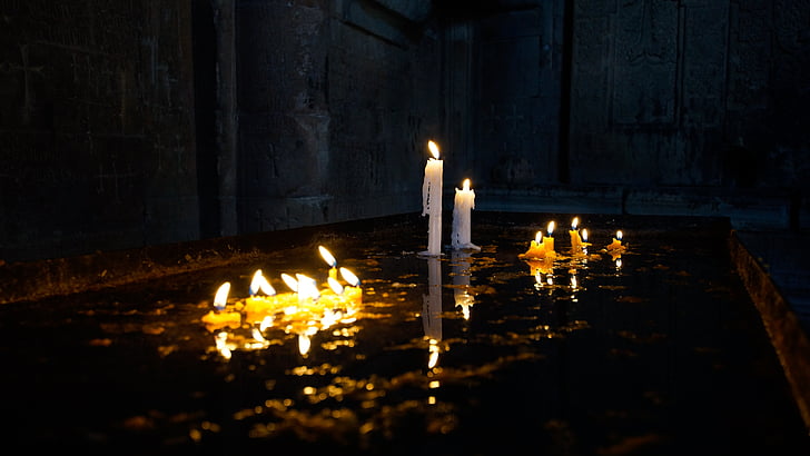 candle, wax, lit, prayer, church, sacrificial lights, meditation