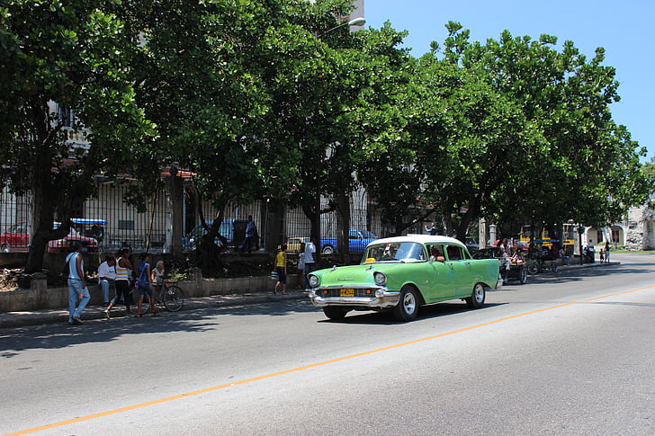 Kuba, Oldtimer, léto, zelená, Havana, auto, klasické