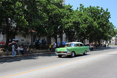 Kuba, Oldtimer, nyári, zöld, Havanna, automatikus, klasszikus