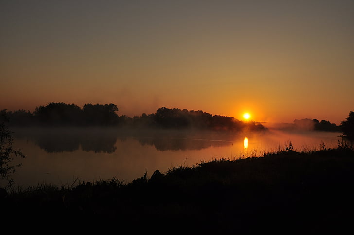 voda, řeka, Polsko, slunce, Dawn