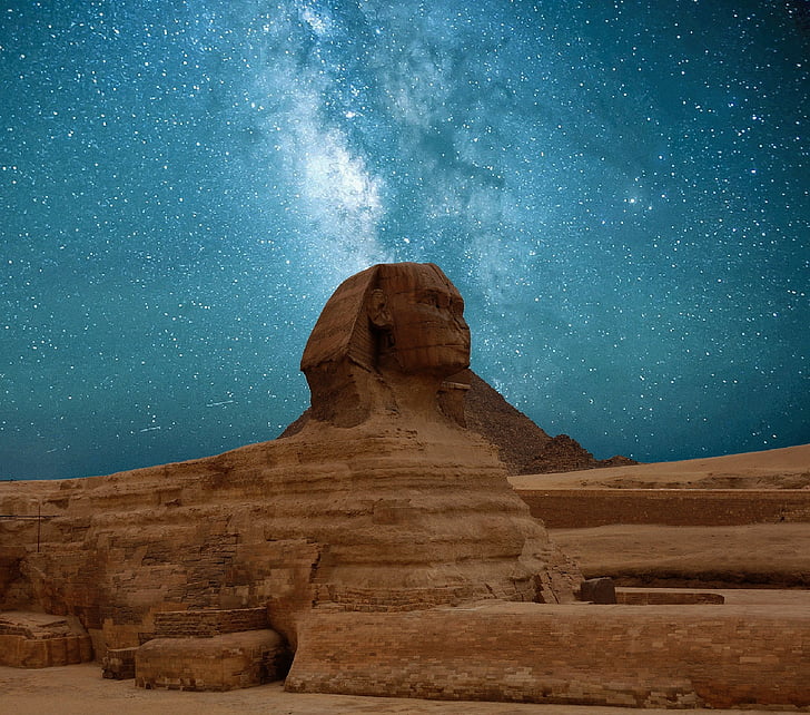 star, night sky, pyramids, sphinx, egypt, starry sky, sky