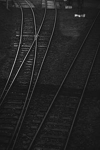 black-and-white, railroad, rails, railroad Track, transportation, train