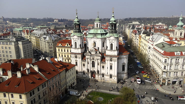 Praha, jar, veža, hodín, kostol, budova, latkep