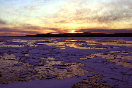 sunset, winter baikal, ice