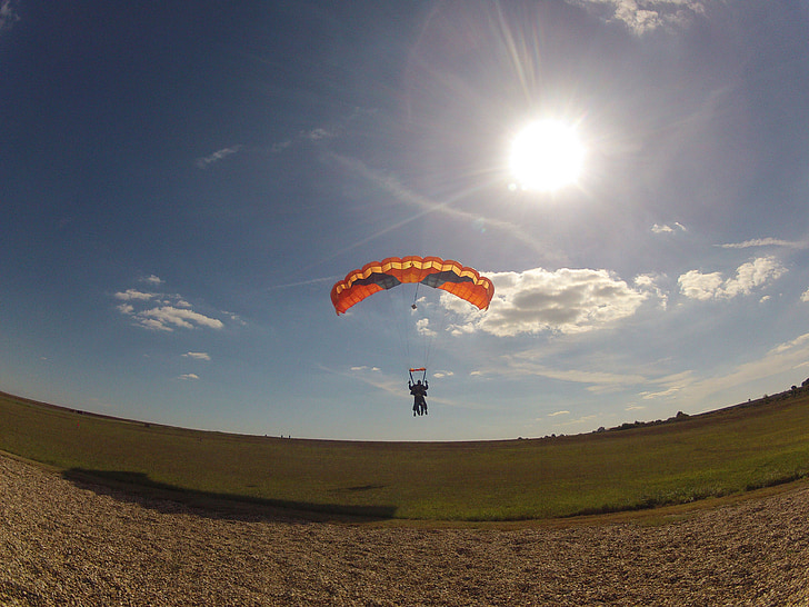 landing, royan parachute, sailing, jump, aircraft, cloud, sky